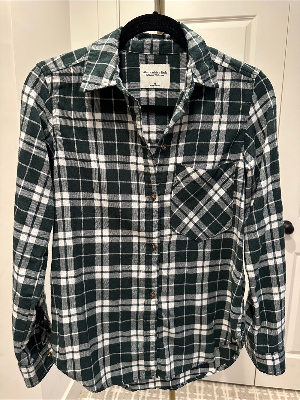 Abercrombie & Fitch soft A&F Collection Green and White Plaid Flannel Shirt